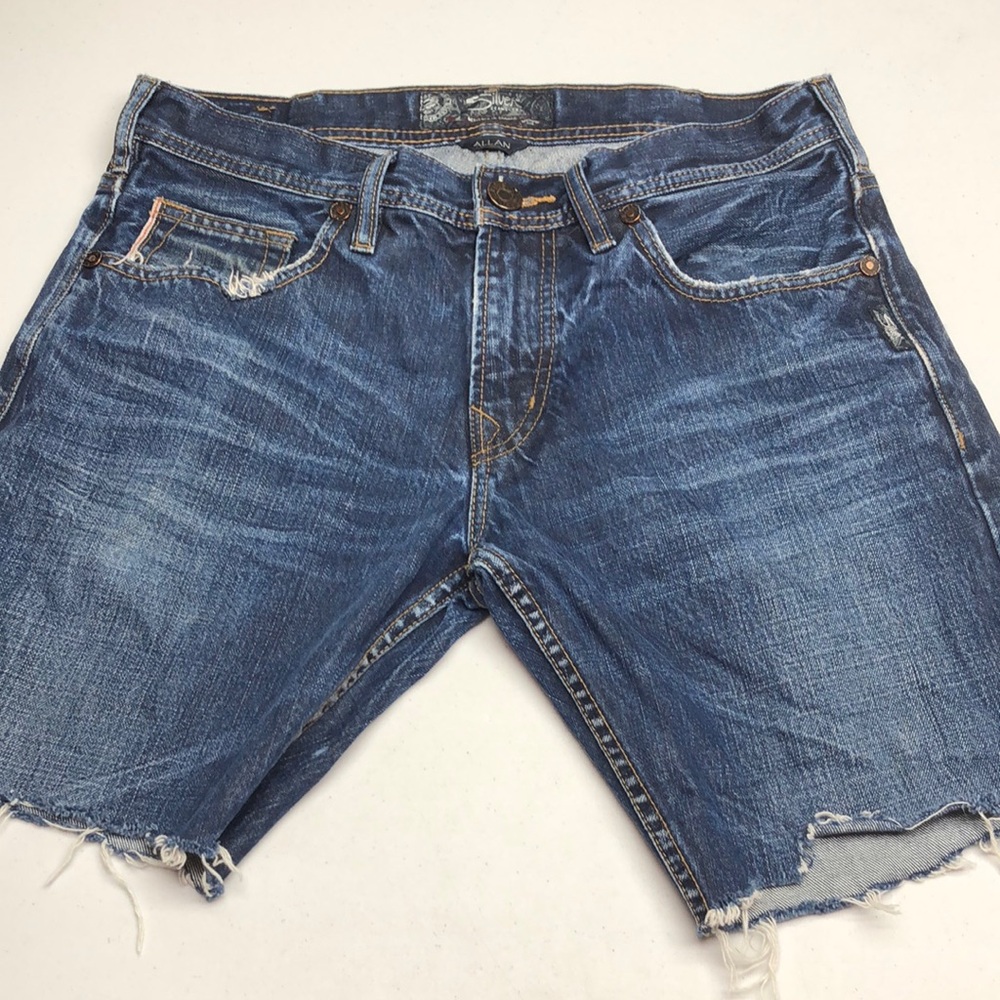 Silver Jeans Blue Jean Shorts with Frayed Hem and Distressing